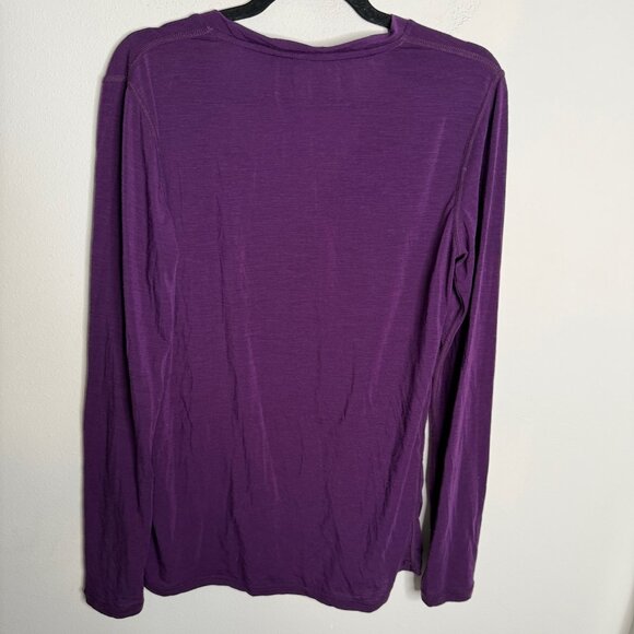 Woolly Women's XL Purple Merino Wool Blend Long Sleeve V Neck Casual T Shirt Top - Picture 2 of 3